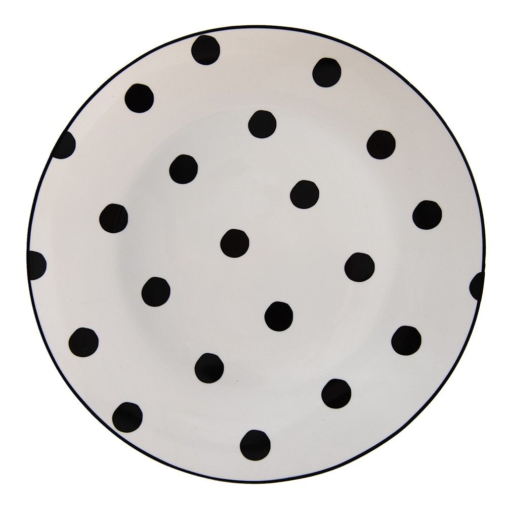 Porcelánový jídelní talíř s černými puntíky Black Dot - Ø 26*2 cm Clayre & Eef - LaHome - vintage dekorace