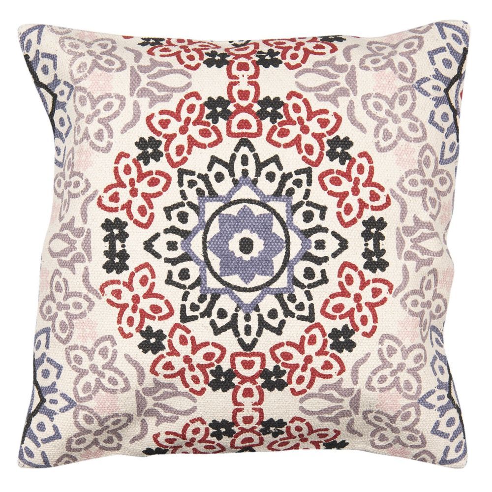 Béžový režný bavlněný povlak na polštář s barevnými ornamenty - 50*50 cm Clayre & Eef - LaHome - vintage dekorace