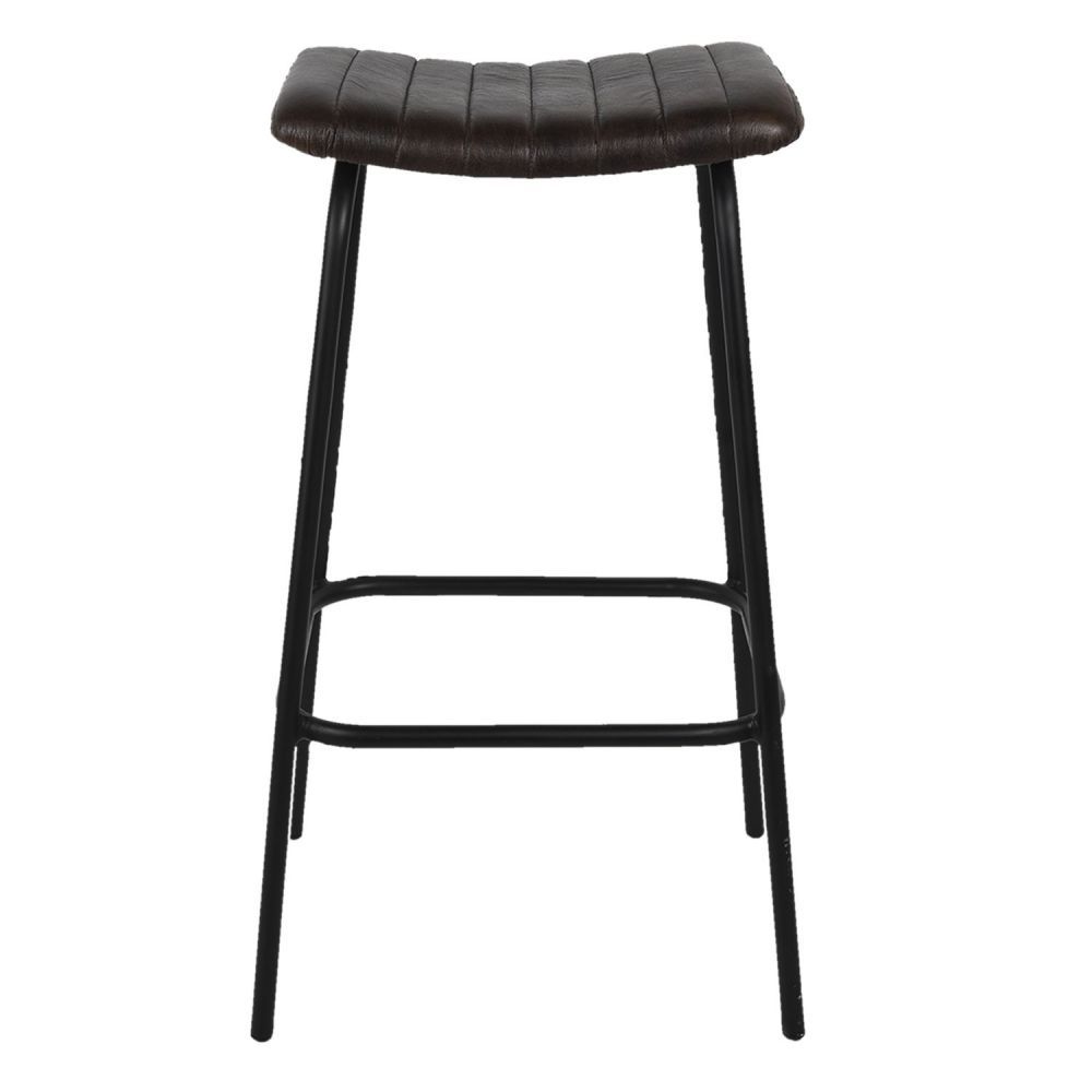 Černá barová stolička s koženým sedákem Pite - 45*37*76 cm Clayre & Eef - LaHome - vintage dekorace
