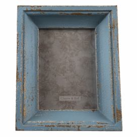 Modrý dřevěný fotorámeček s odřením - 21*5*26 cm / 13*17 cm Clayre & Eef LaHome - vintage dekorace