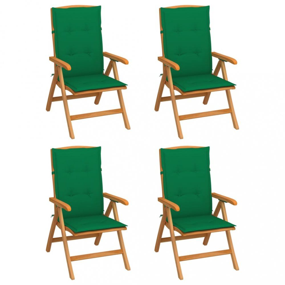Zahradní židle 4 ks teak / látka Dekorhome Tmavě zelená - DEKORHOME.CZ