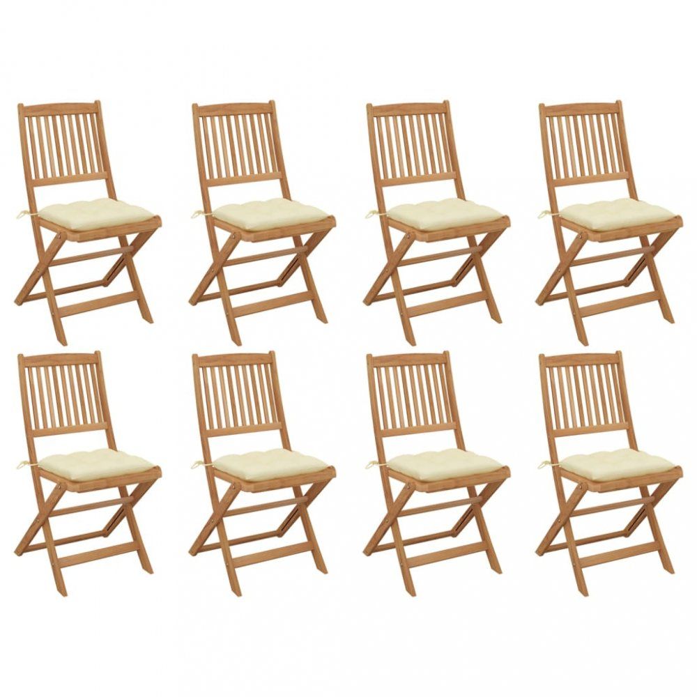 Skládací zahradní židle s poduškami 8 ks Dekorhome Krémová - DEKORHOME.CZ