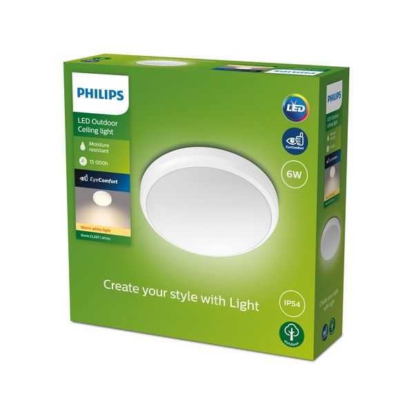 Philips 8719514417915 Doris venkovní stropní svítidlo LED 6W/600lm 2700K IP54 bílá - Svítidla FEIM
