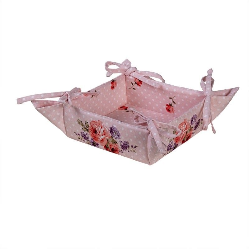 Růžový bavlněný košík na pečivo s růžemi Dotty Rose - 35*35*8 cm Clayre & Eef - LaHome - vintage dekorace