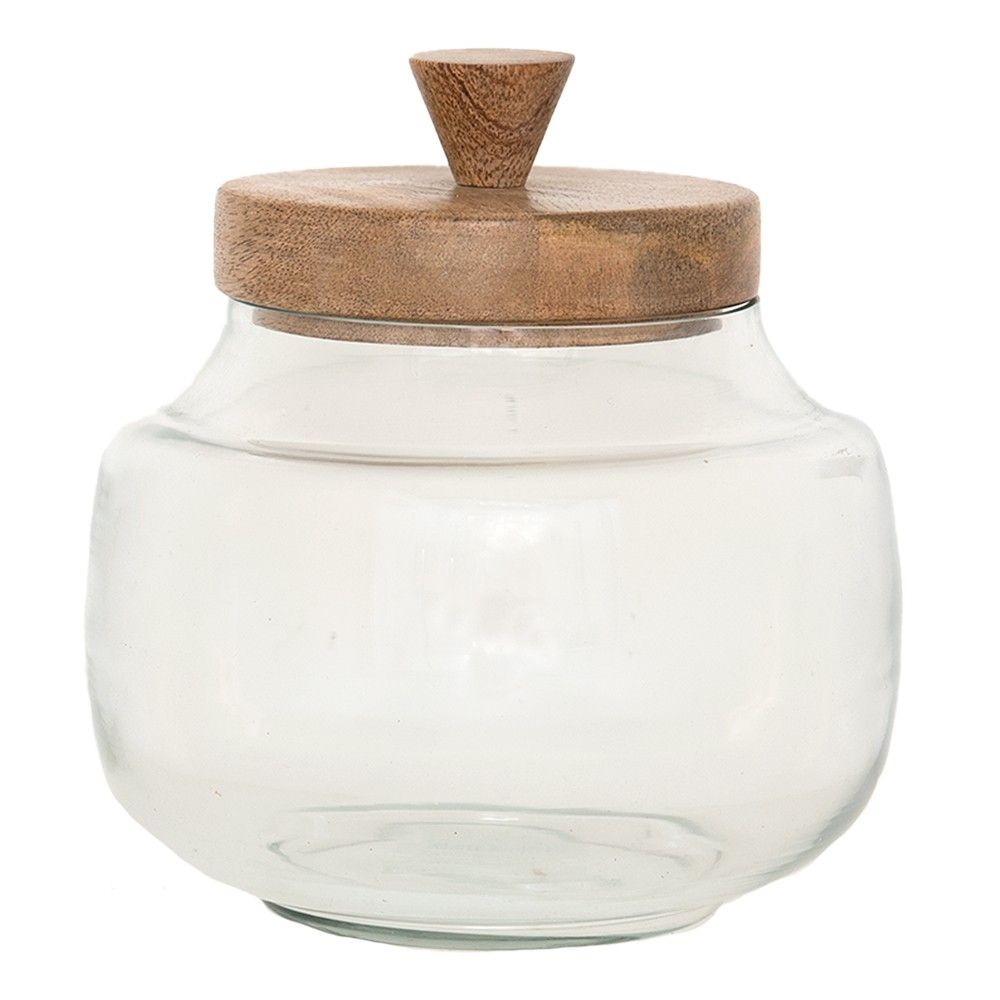 Skleněná úložná nádoba s dřevěným víčkem - Ø 15*16 cm Clayre & Eef - LaHome - vintage dekorace