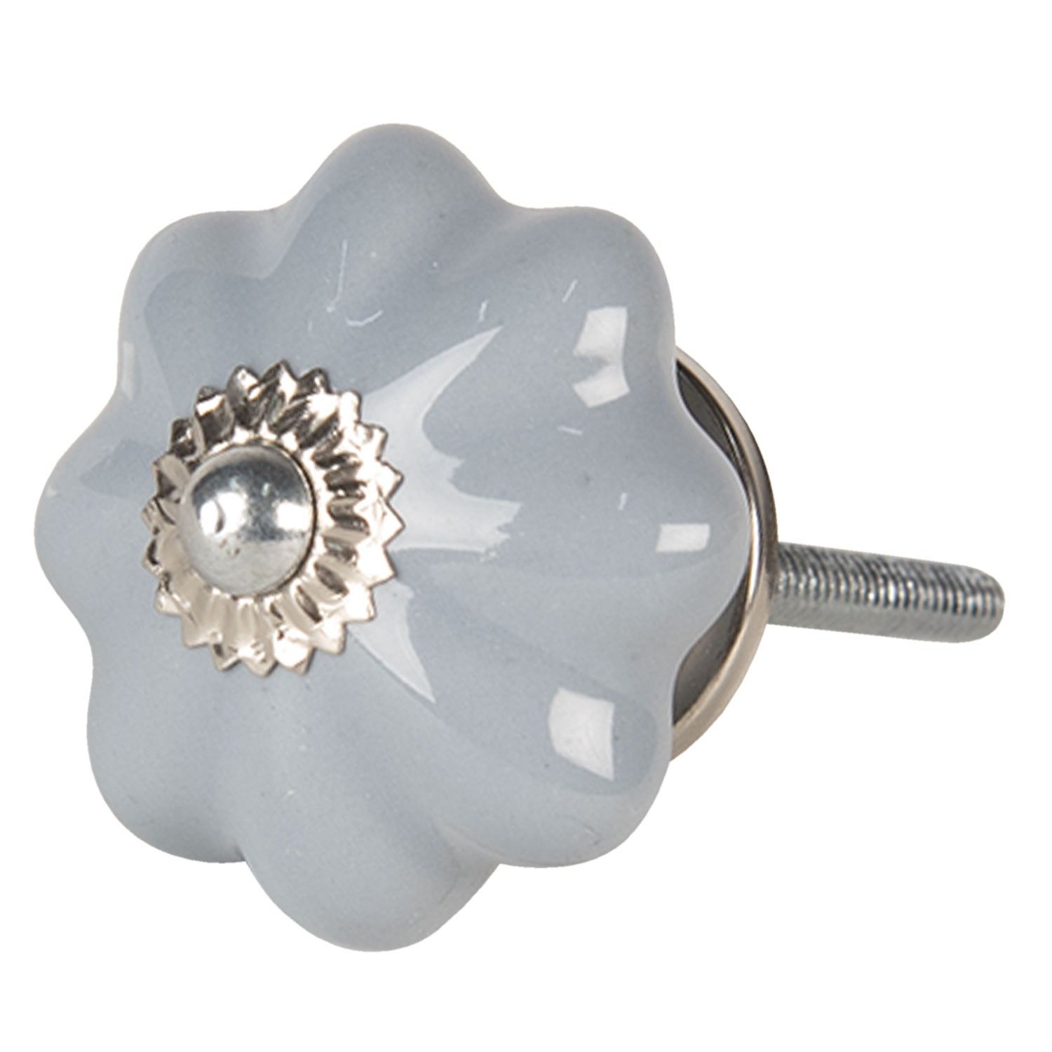 Lesklá modrá úchytka ve tvaru květiny se stříbrným koncem – Ø 4*4 cm Clayre & Eef - LaHome - vintage dekorace