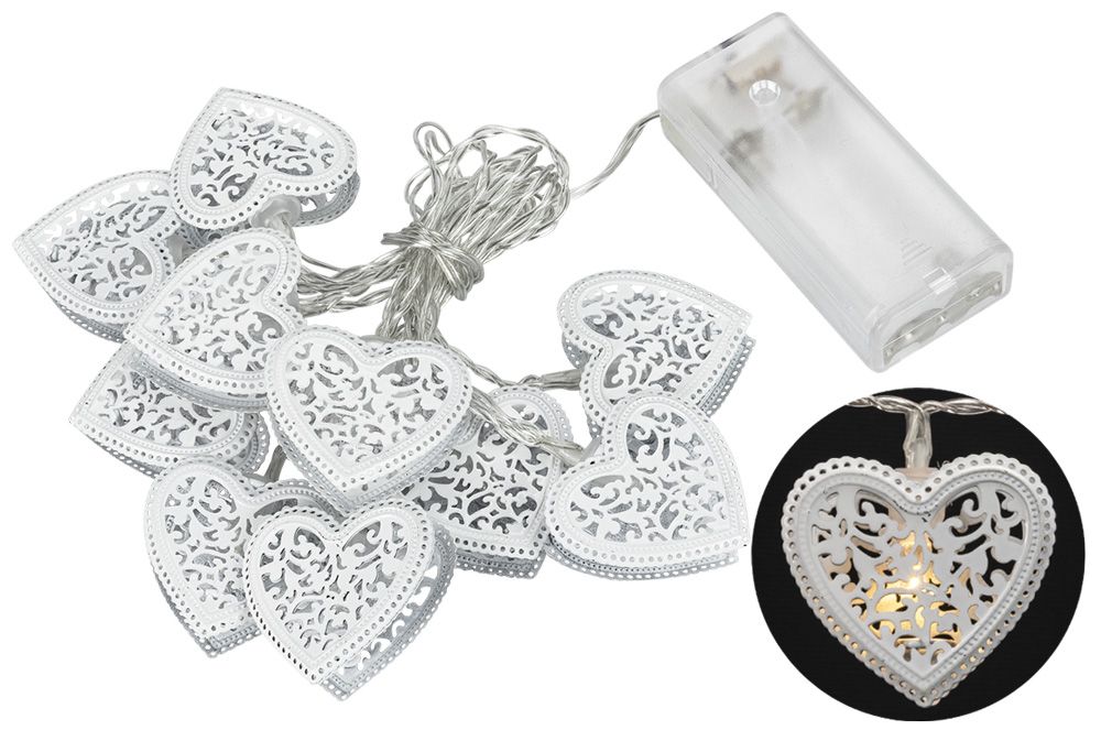 Platinium Světelný LED řetěz 10 diod, kovové srdce, 1,6 m, teplá bílá - moderninakup.cz
