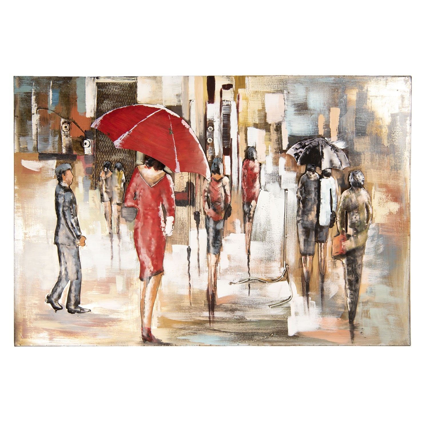 Nástěnný dekorativní obraz Lidé v dešti - 120*5*80 cm Clayre & Eef - LaHome - vintage dekorace