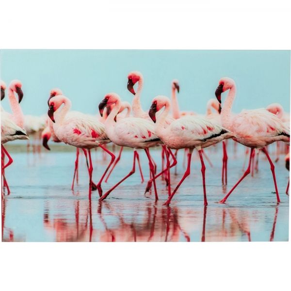 Skleněný obraz Flamingo Team 120x80cm - KARE