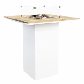 Krbový plynový stůl Cosiloft barový stůl bílý rám / deska teak COSI
