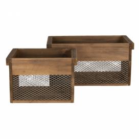 Hnědé dřevěné úložné boxy s mřížkou ( 2 ks ) - 32*19*16 / 23*16*15 cm Clayre & Eef