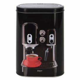 EH Excellent Houseware Dóza na kávu ESPRESSO v černé barvě, kovová, 13,5 x 7,5 x 19,2 cm