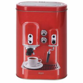 EH Excellent Houseware Dóza na kávu ESPRESSO v červené barvě, kovová, 13,5 x 7,5 x 19,2 cm