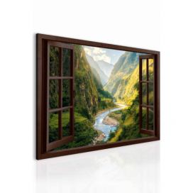Malvis 3D obraz okno horská řeka Velikost (šířka x výška): 60x40 cm S-obrazy.cz