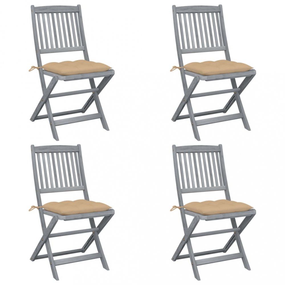 Skládací zahradní židle s poduškami 4 ks šedá Dekorhome Béžová - DEKORHOME.CZ