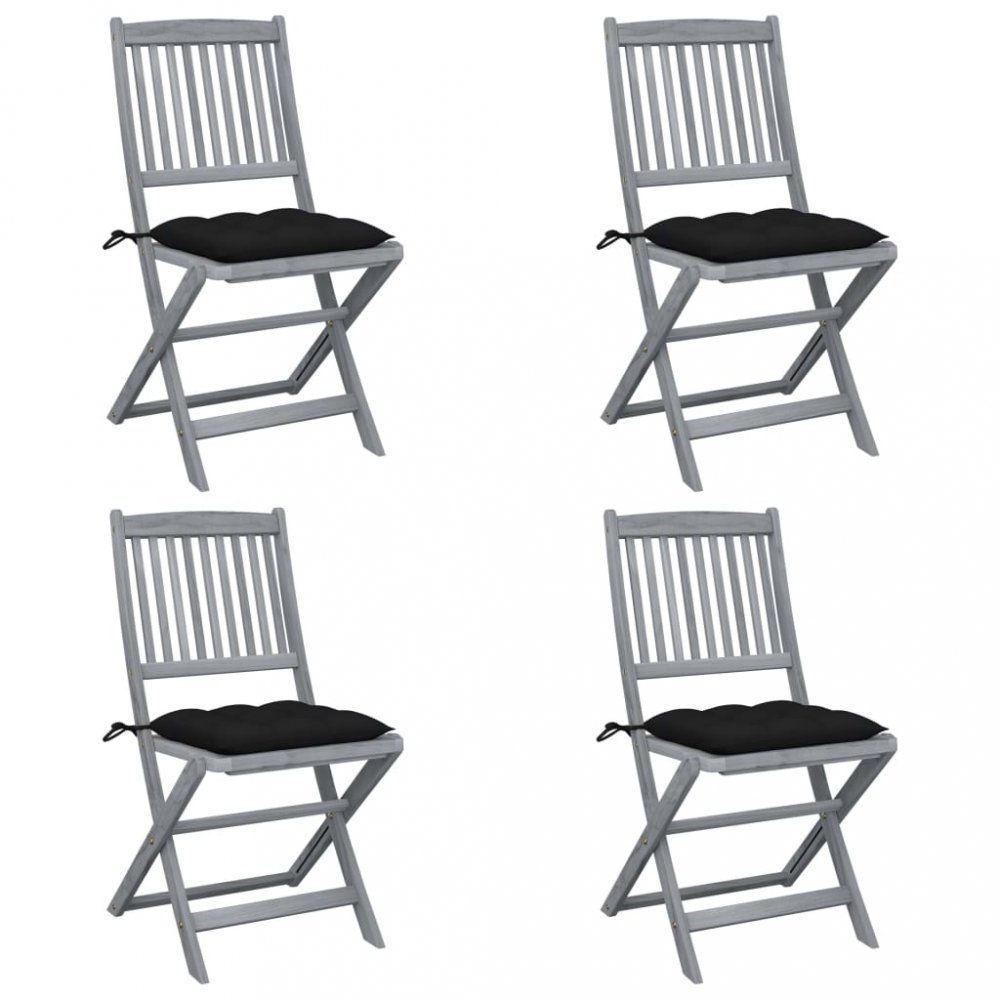 Skládací zahradní židle s poduškami 4 ks šedá Dekorhome Černá - DEKORHOME.CZ