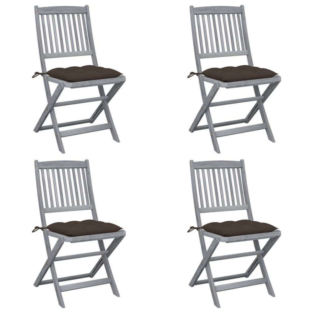 Skládací zahradní židle s poduškami 4 ks šedá Dekorhome Šedohnědá taupe - DEKORHOME.CZ