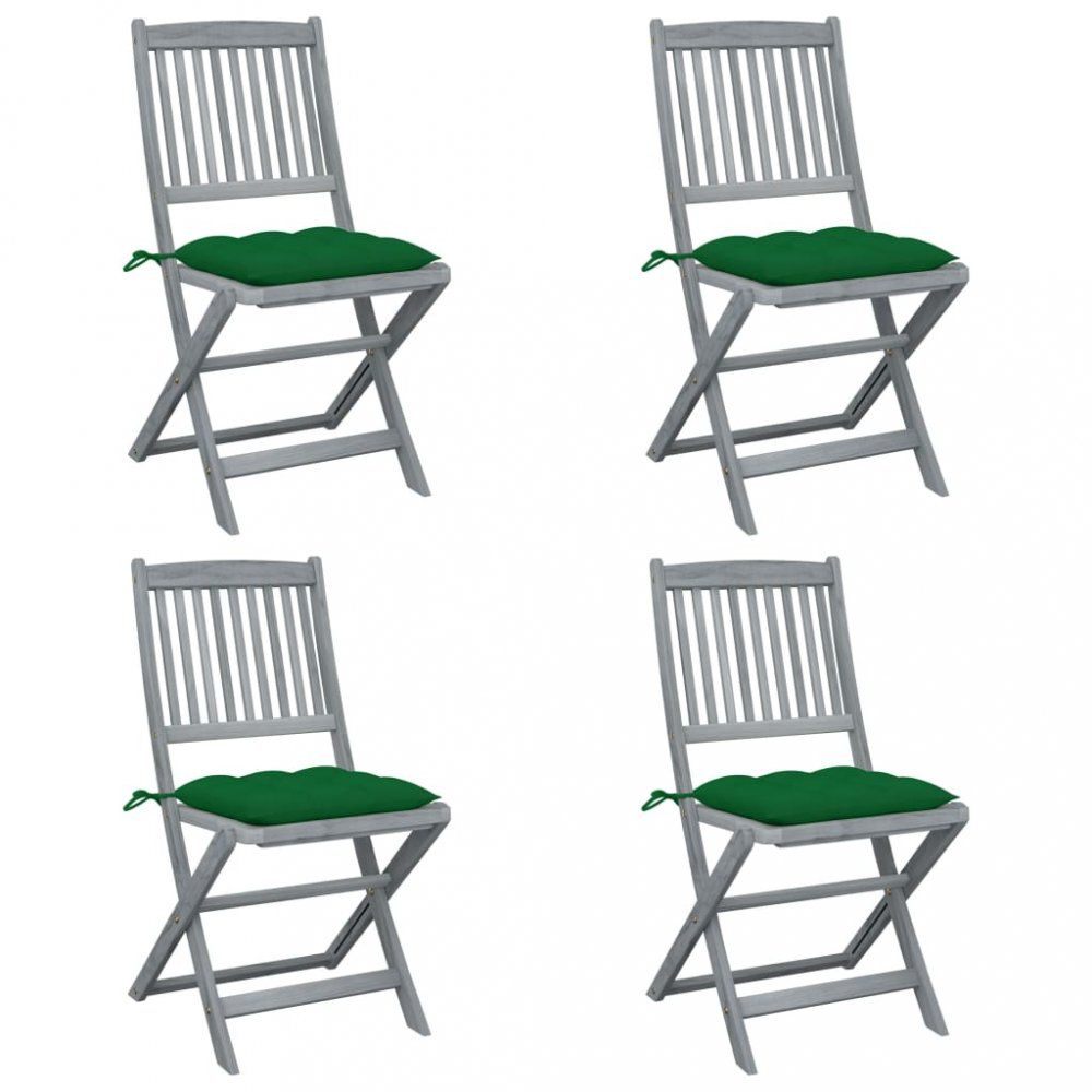 Skládací zahradní židle s poduškami 4 ks šedá Dekorhome Zelená - DEKORHOME.CZ