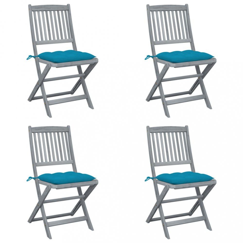 Skládací zahradní židle s poduškami 4 ks šedá Dekorhome Světle modrá - DEKORHOME.CZ