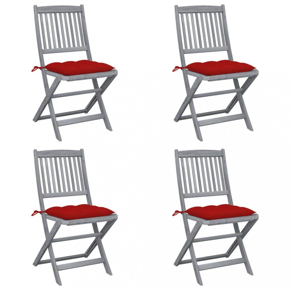 Skládací zahradní židle s poduškami 4 ks šedá Dekorhome Červená - DEKORHOME.CZ
