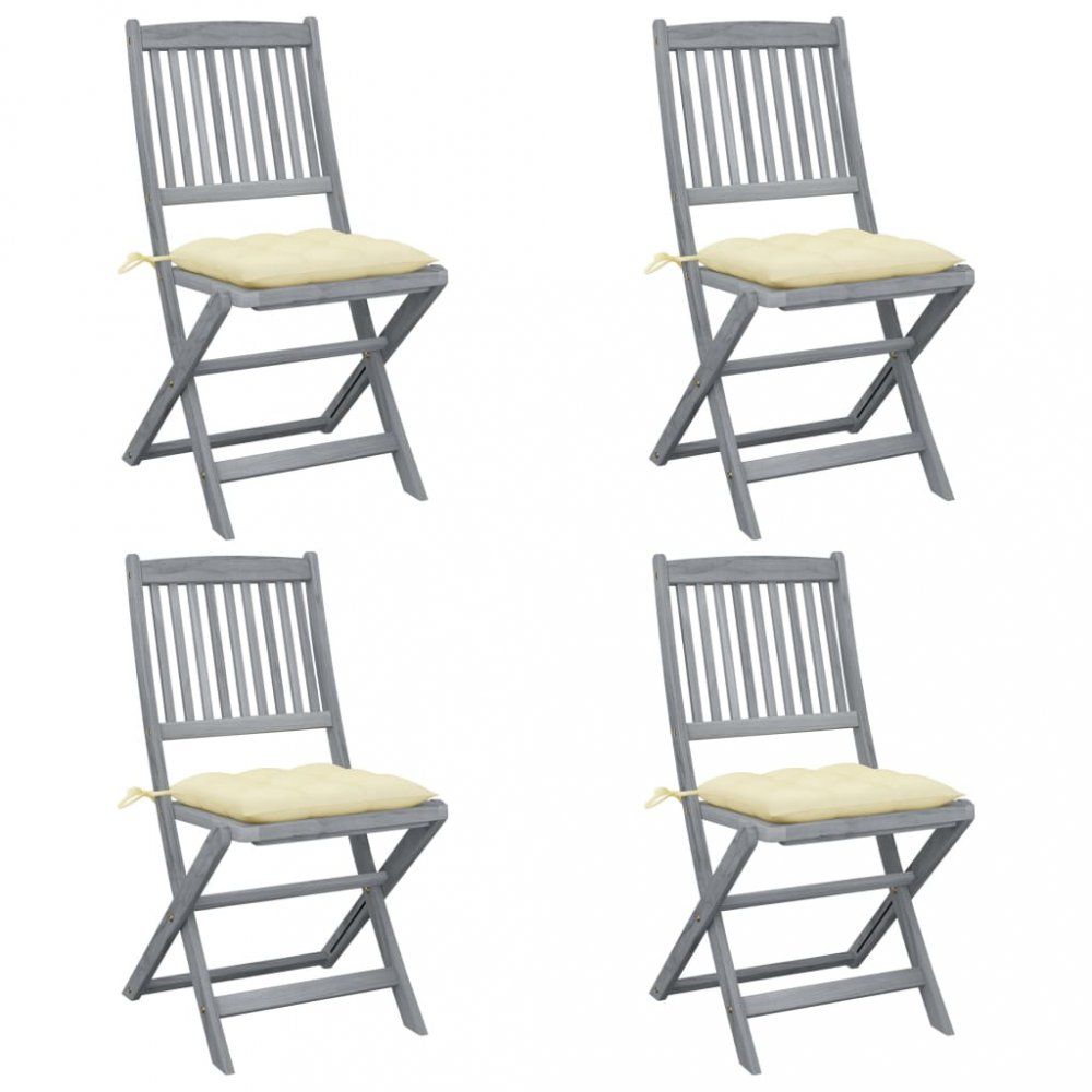 Skládací zahradní židle s poduškami 4 ks šedá Dekorhome Krémová - DEKORHOME.CZ