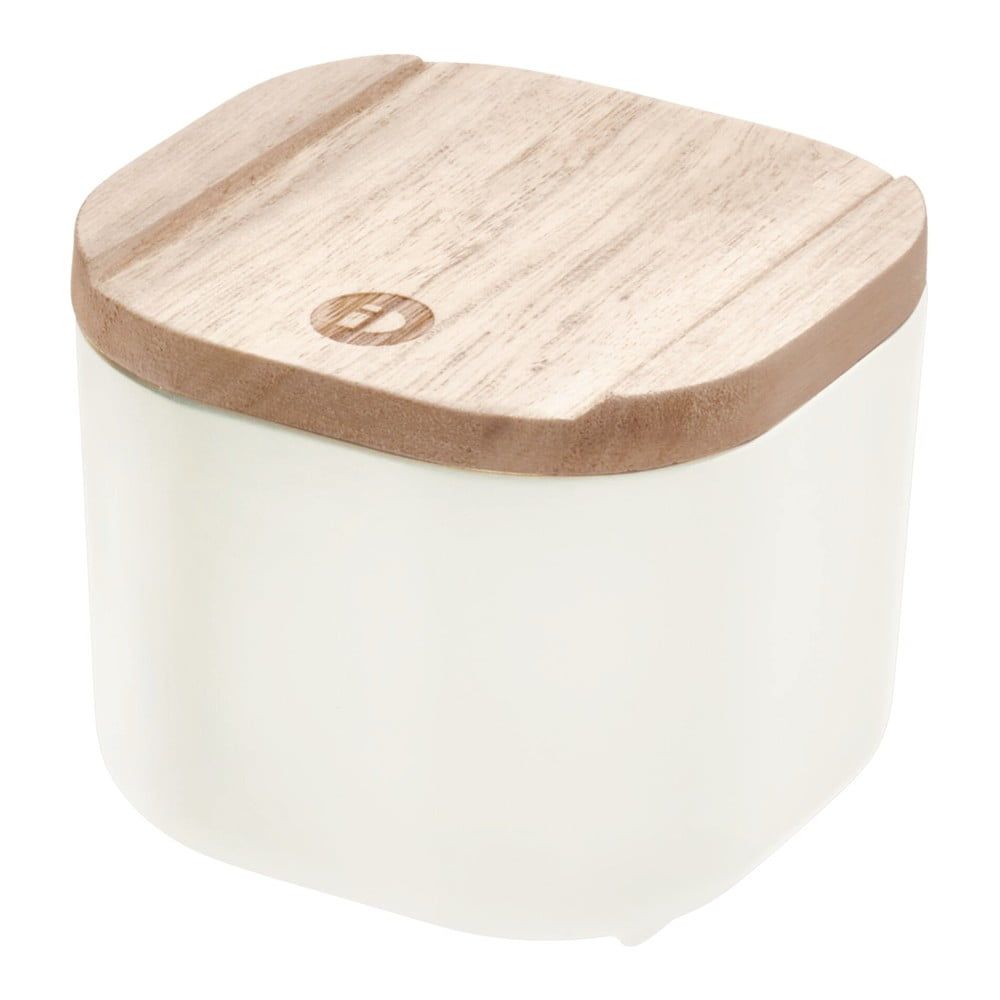 Bílý úložný box s víkem ze dřeva paulownia iDesign Eco, 9 x 9 cm - Bonami.cz
