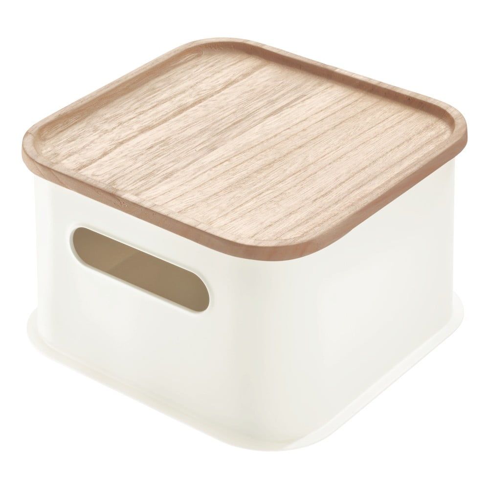 Bílý úložný box s víkem ze dřeva paulownia iDesign Eco Handled, 21,3 x 21,3 cm - Bonami.cz