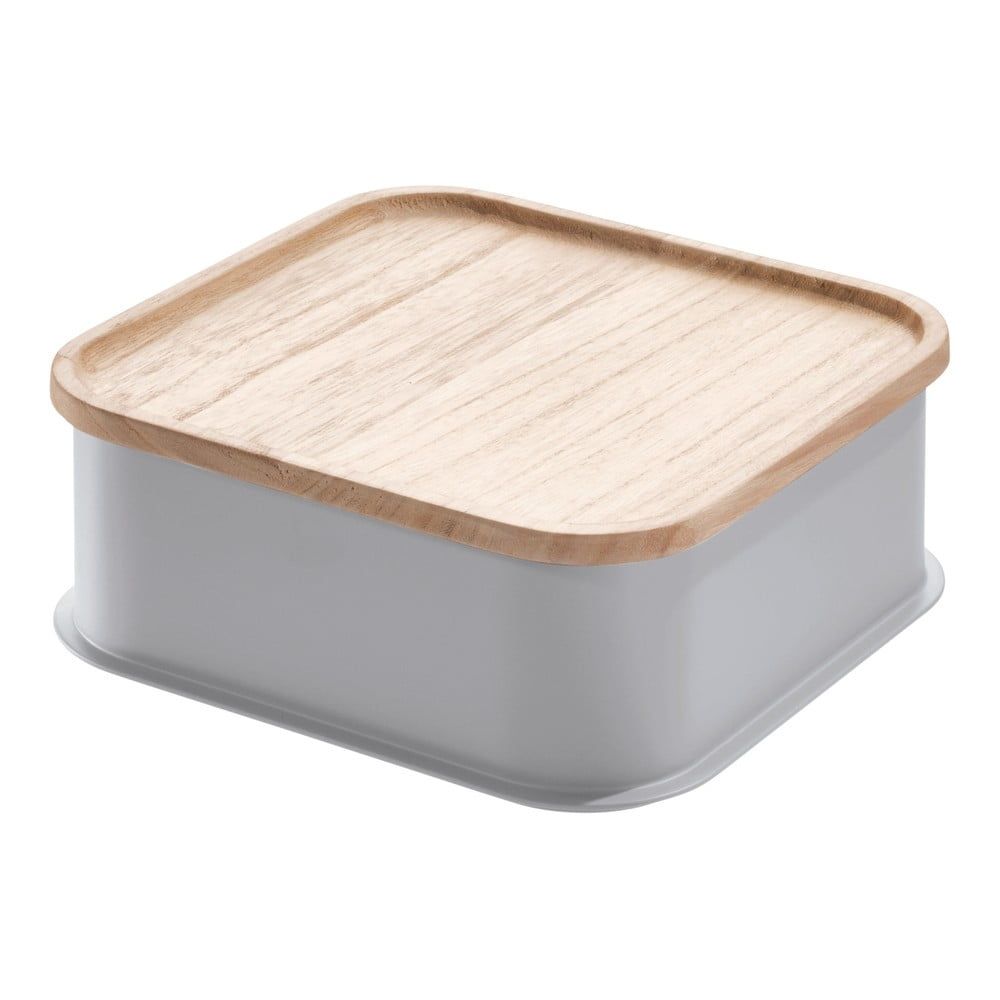 Šedý úložný box s víkem ze dřeva paulownia iDesign Eco, 21,3 x 21,3 cm - Bonami.cz