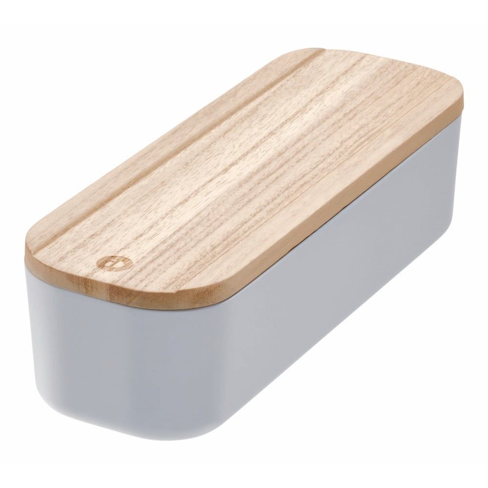Šedý úložný box s víkem ze dřeva paulownia iDesign Eco, 9 x 27,5 cm - Bonami.cz
