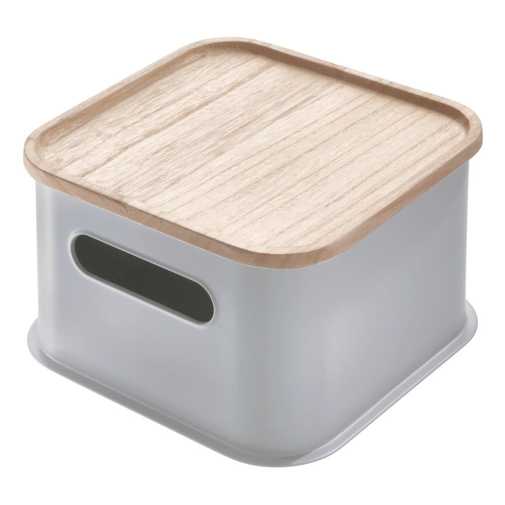 Šedý úložný box s víkem ze dřeva paulownia iDesign Eco Handled, 21,3 x 21,3 cm - Bonami.cz