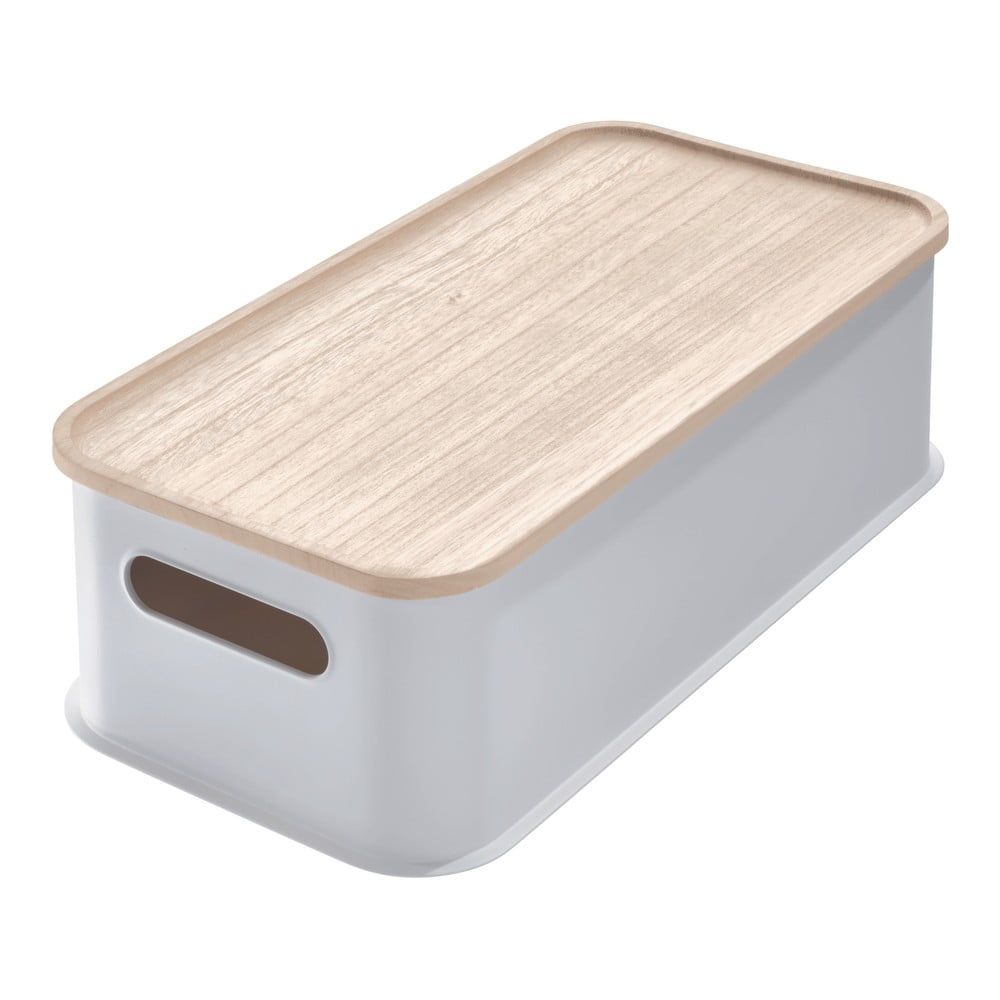 Šedý úložný box s víkem ze dřeva paulownia iDesign Eco Handled, 21,3 x 43 cm - Bonami.cz