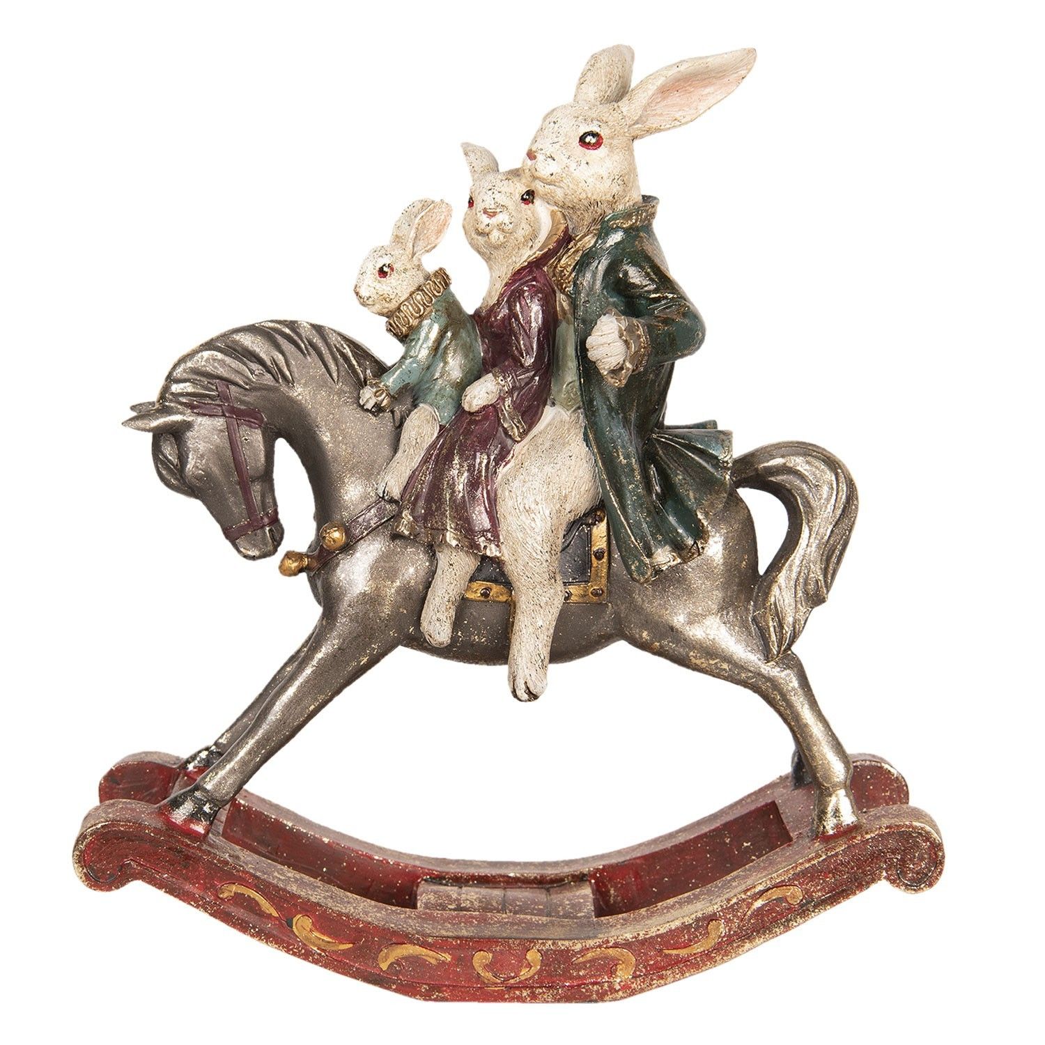 Dekorační sousoší králíků na houpacím koni - 28*11*30 cm Clayre & Eef - LaHome - vintage dekorace