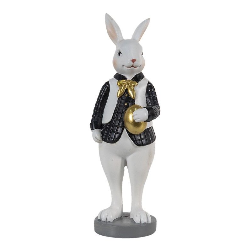 Dekorace králík v černé košili držící zlaté vajíčko - 7*7*20 cm Clayre & Eef - LaHome - vintage dekorace