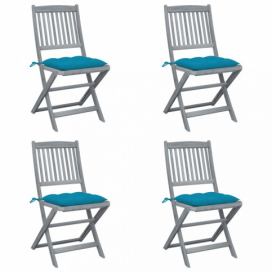Skládací zahradní židle s poduškami 4 ks šedá Dekorhome Světle modrá