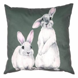Zelený povlak na polštář s králíčky - 45*45 cm Clayre & Eef LaHome - vintage dekorace