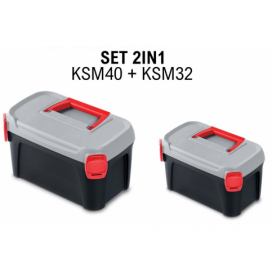 Prosperplast Sada kufrů na nářadí 2 ks SMARTTIX 38 x 23,4 x 22,5 cm černo-šedo-červená