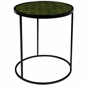 Zelený kovový odkládací stolek ZUIVER GLAZED s keramickým obkladem 40 cm