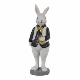 Dekorace králík v košili držící zlaté vajíčko - 5*5*15 cm Clayre & Eef
