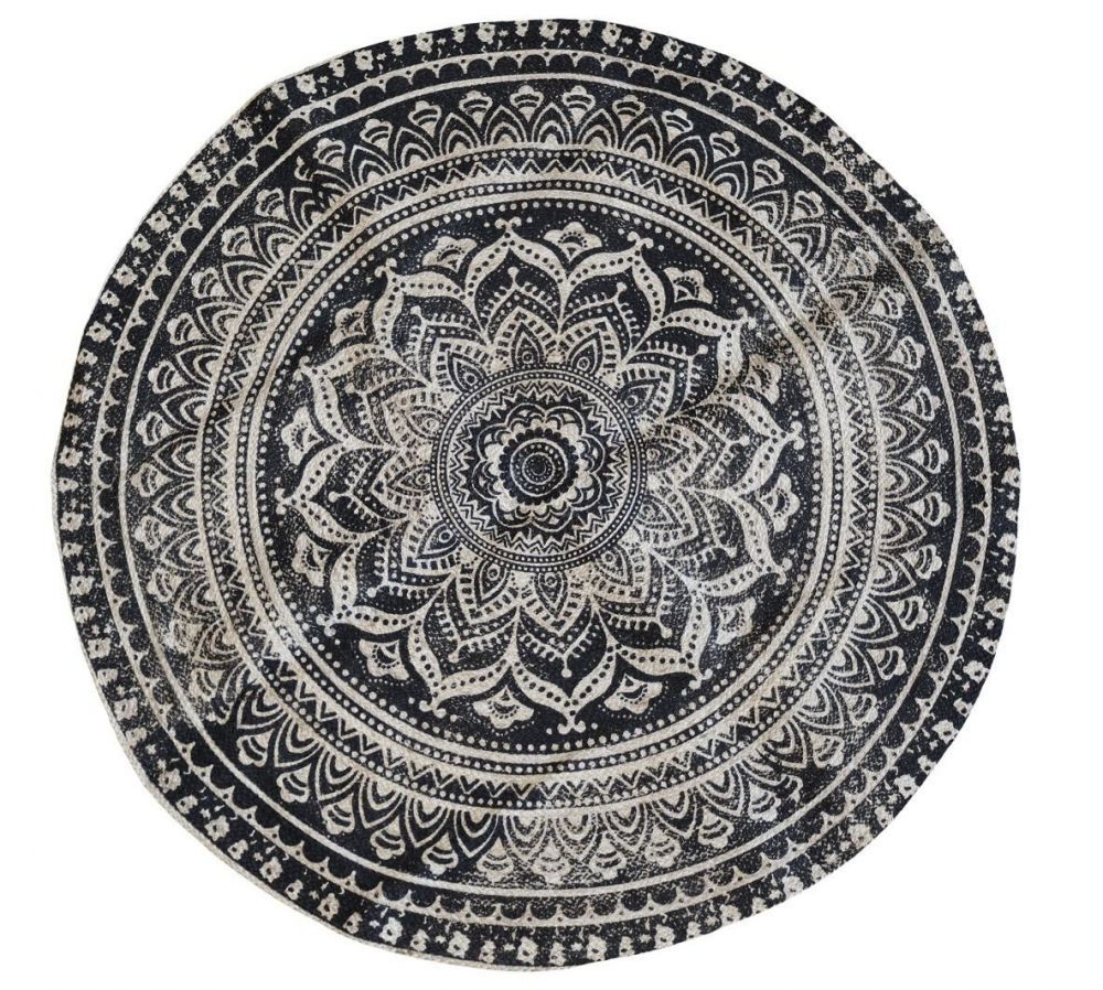 Přírodně - černý kulatý jutový koberec s ornamentem Ornié - Ø 160 cm Chic Antique - LaHome - vintage dekorace