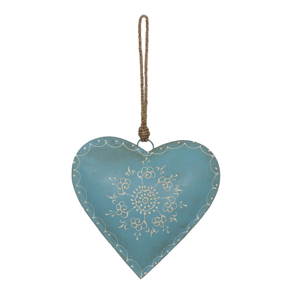 Modré závěsné kovové srdce se zdovením Heartic - 20*1*20 cm Clayre & Eef - LaHome - vintage dekorace
