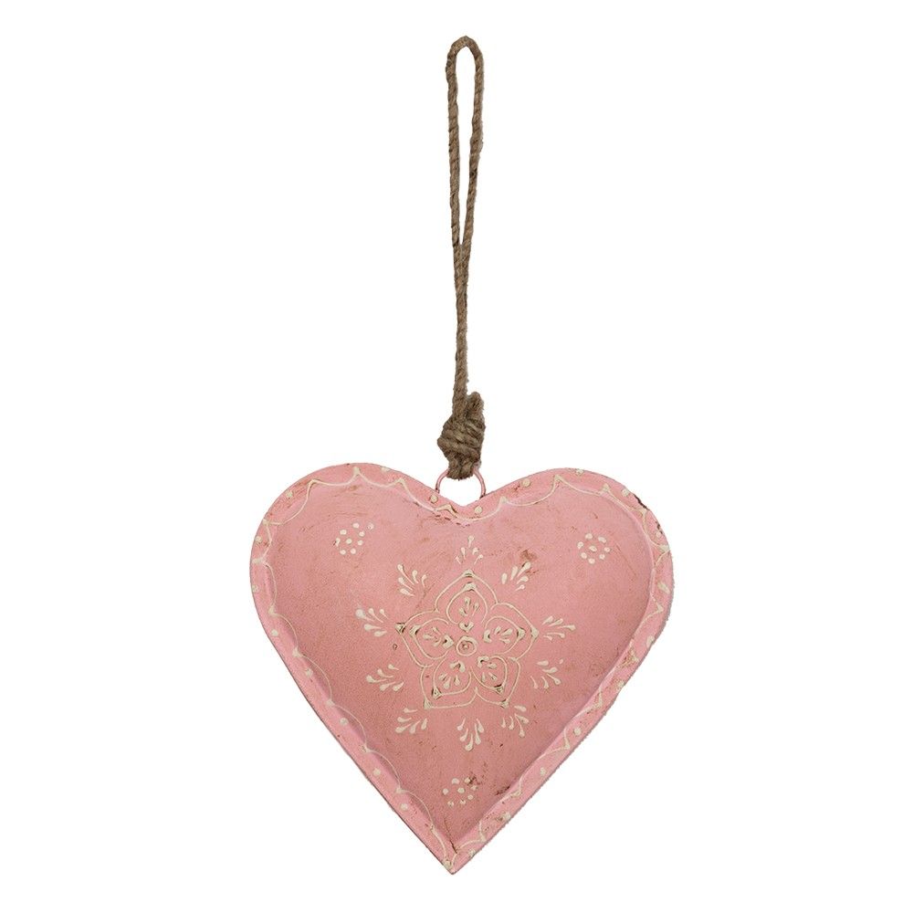 Růžové závěsné kovové srdce se zdovením Heartic - 14*4*14 cm Clayre & Eef - LaHome - vintage dekorace