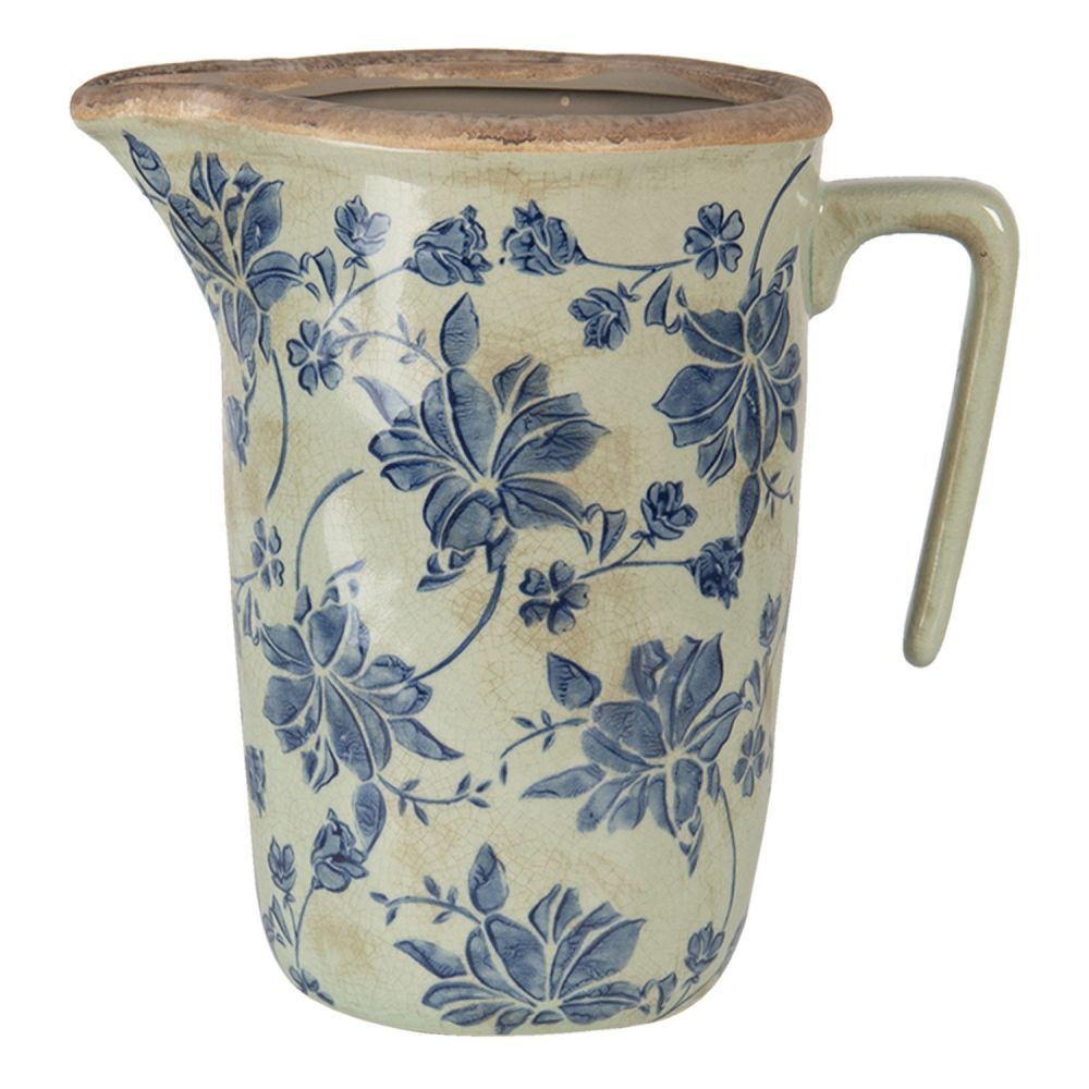 Keramický džbán s modrým potiskem M - 22*14*22 cm Clayre & Eef - LaHome - vintage dekorace