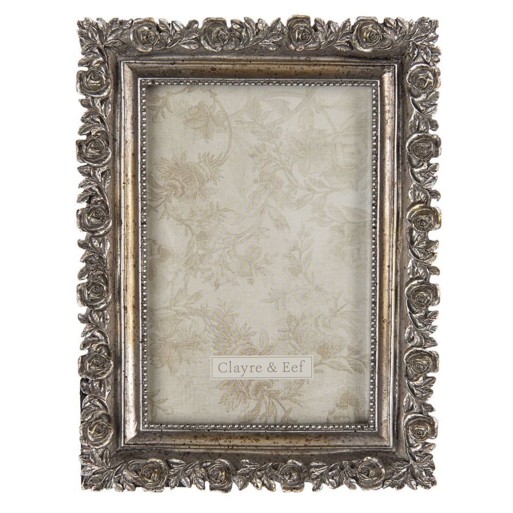 Stříbrný antik fotorámeček s růžemi  - 15*2*20 cm / 10*15 cm Clayre & Eef - LaHome - vintage dekorace
