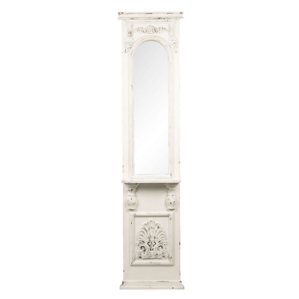 Bílé zrcadlo s ornamenty a patinou v antik stylu - 46*14*194 cm Clayre & Eef - LaHome - vintage dekorace