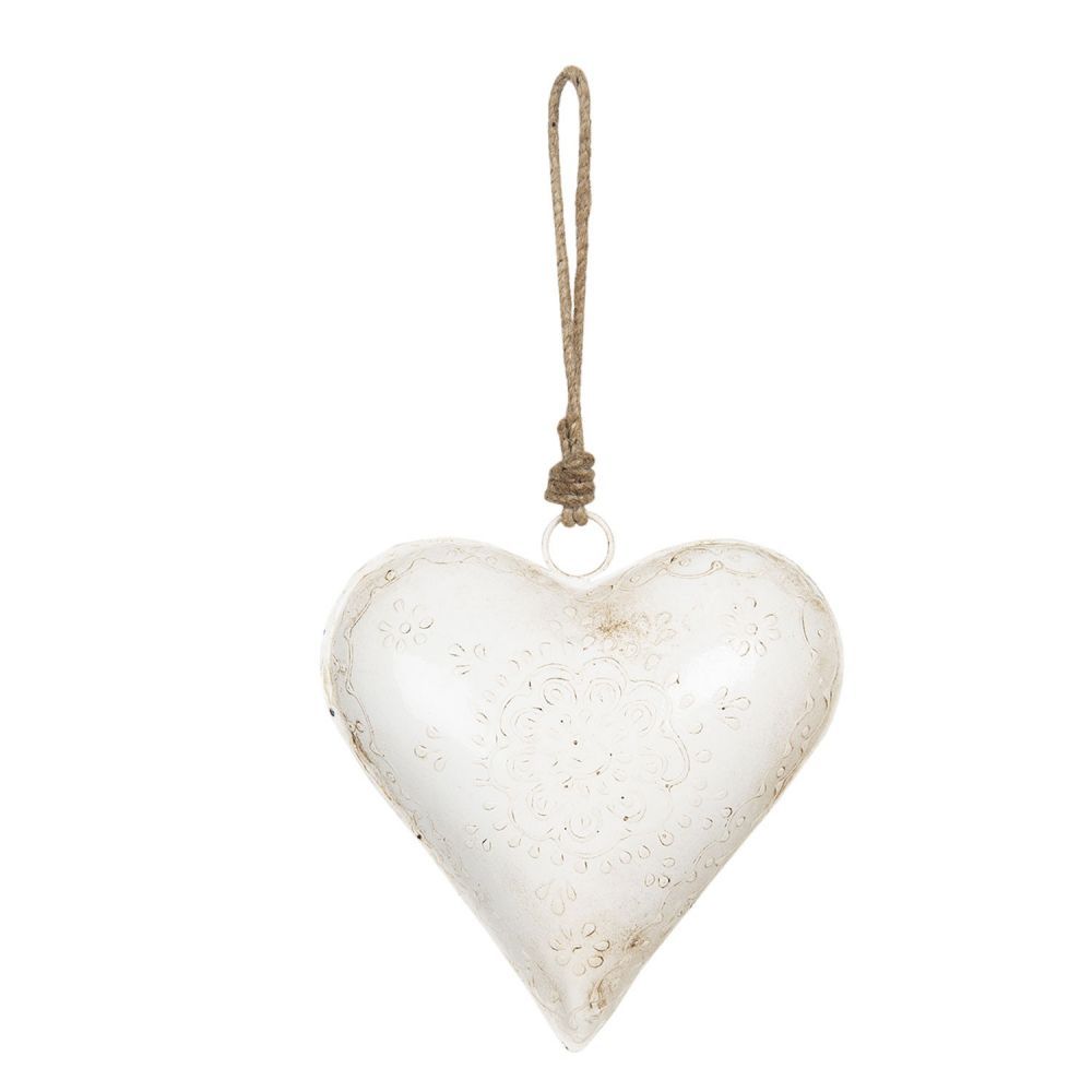 Závěsné kovové krémové srdce s patinou - 16*4*16 cm Clayre & Eef - LaHome - vintage dekorace