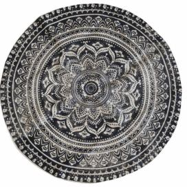 Přírodně - černý kulatý jutový koberec s ornamentem Ornié - Ø 160 cm Chic Antique