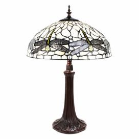 Bílá stolní lampa Tiffany s vážkami Vie white - Ø 41*57 cm E27/max 2*40W Clayre & Eef