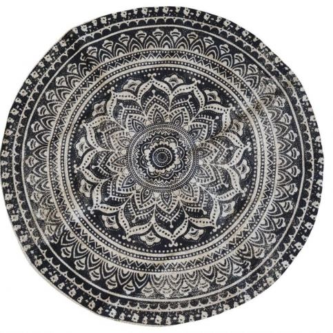 Přírodně - černý kulatý jutový koberec s ornamentem Ornié - Ø 160 cm Chic Antique LaHome - vintage dekorace