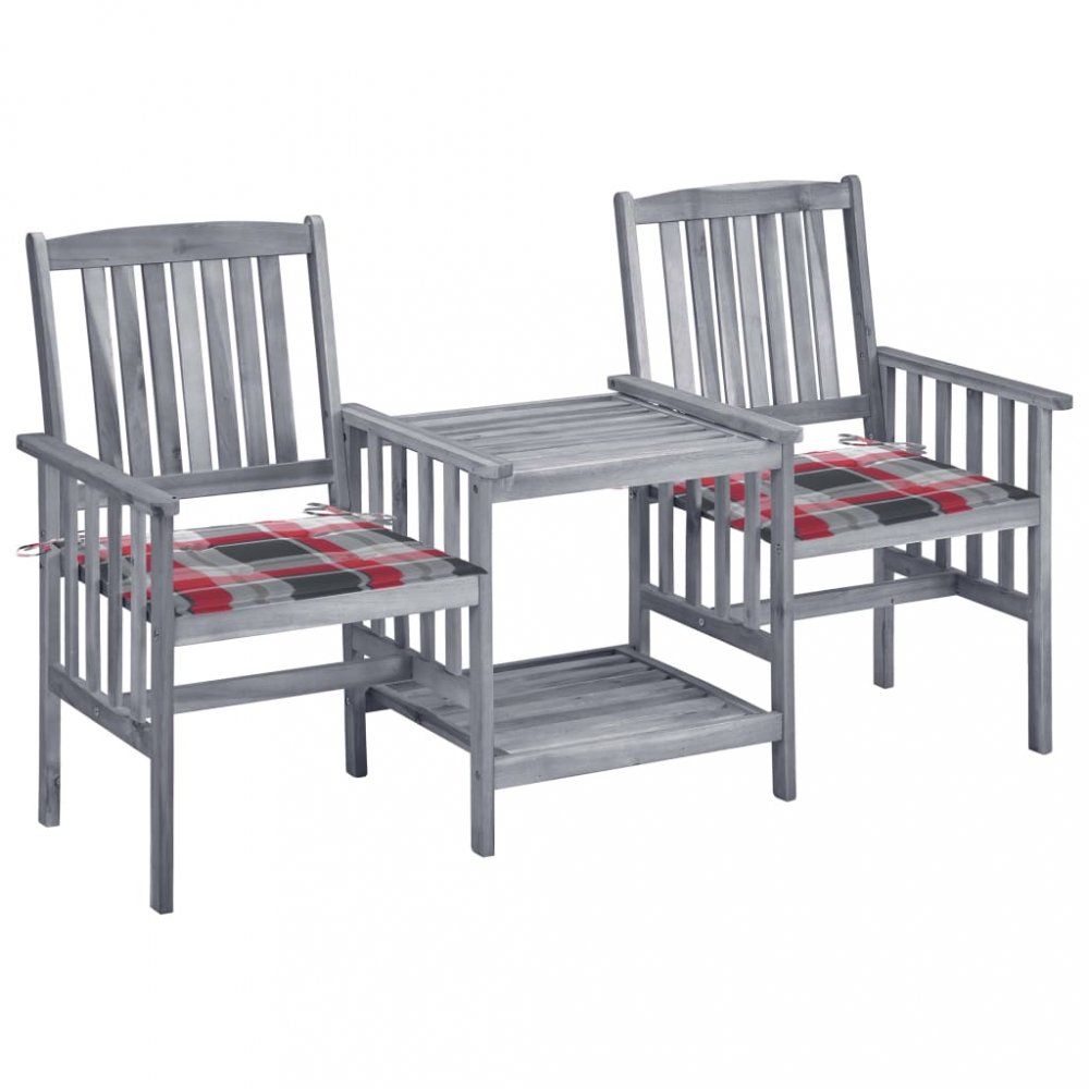 Zahradní židle se stolkem akácie / látka Dekorhome Bílá / červená - DEKORHOME.CZ