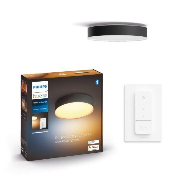 Philips HUE LED White Ambiance 41158/30/P6 Enrave S stropní svítidlo 9,6W 1220lm 2200-6500K 26,1cm černé stmívatelné BlueTooth + HUE Switch - Svítidla FEIM